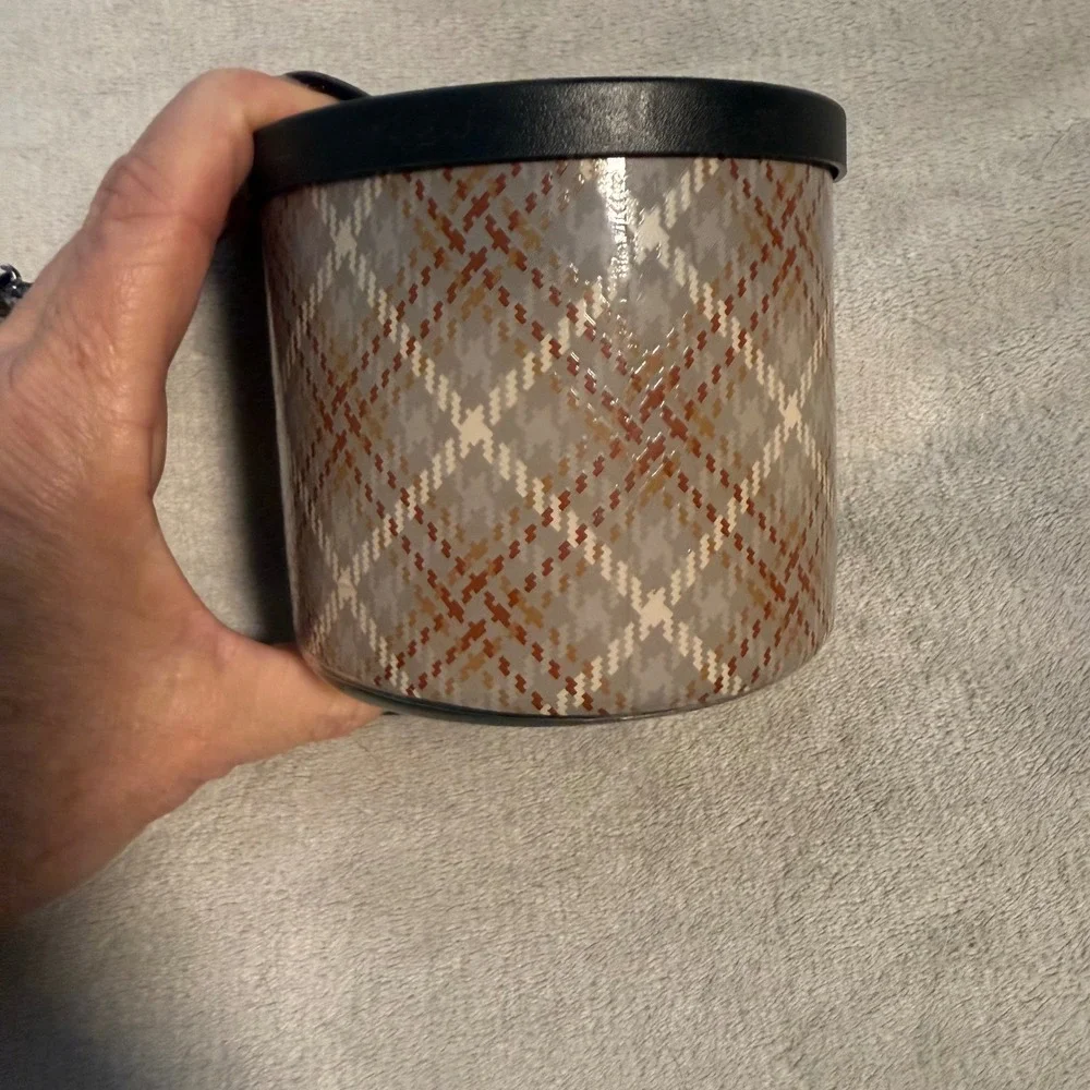 Mainstays Maple Pumpkin‎ Latte Candle 13oz 3 Wick Plaid Jar New